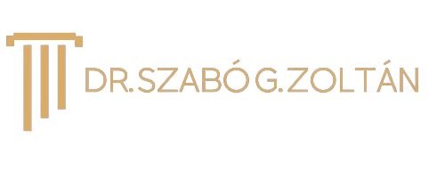 Logo with stylized golden pillars and text DR.SZABÓ G.ZOLTÁN on black background.